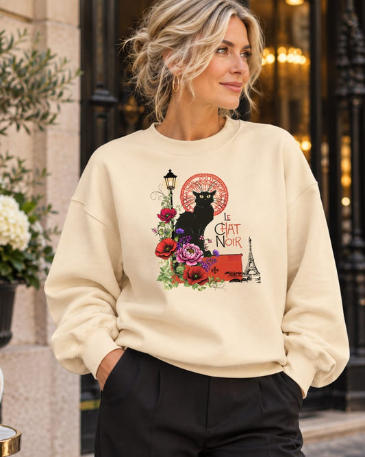 Le Chat Noir Paris Sweatshirt | Vintage French Botanical Art Crewneck