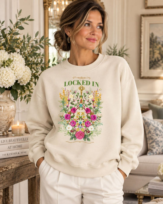 Locked In Floral Key Premium Sweatshirt - Vintage Botanical Crewneck