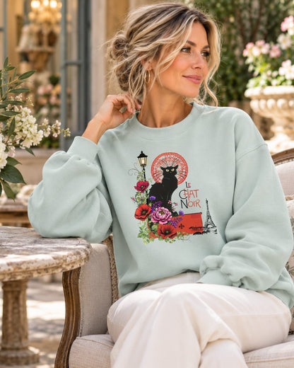 Le Chat Noir Paris Sweatshirt | Vintage French Botanical Art Crewneck
