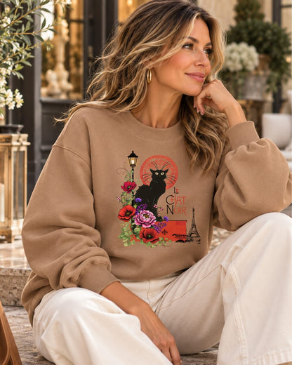 Le Chat Noir Paris Sweatshirt | Vintage French Botanical Art Crewneck